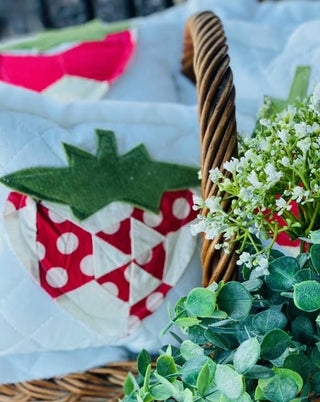 Handcrafted Mini Upcycle Pillow Vintage Quilted Strawberry