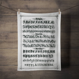 Screen Printed Old English Tea Towel One of a kind Print Holiday Gift wall art and home décor