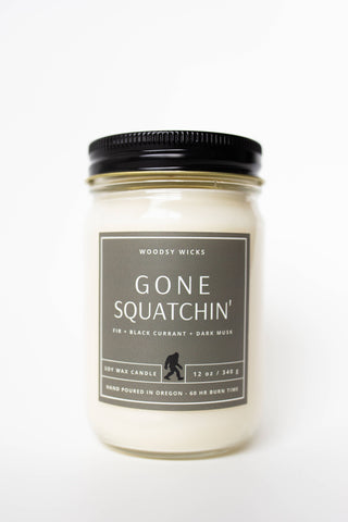 Bigfoot Gone Squatchin' Candle - Soy Wax - Sasquatch: 12oz / Wood Wick