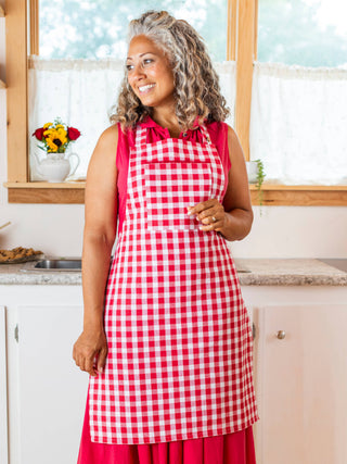 Apron Picnic Check April Cornell Cotton Apron farmhouse cottage gift for Mom Gardening crafting cooking