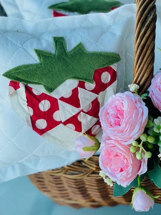 Handcrafted Mini Upcycle Pillow Vintage Quilted Strawberry
