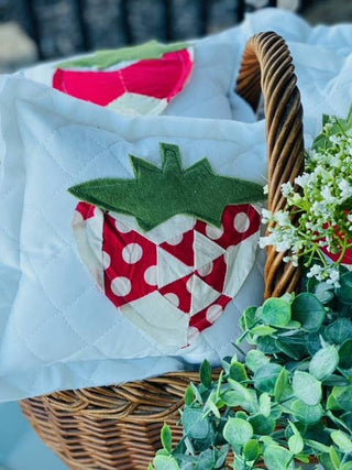 Handcrafted Mini Upcycle Pillow Vintage Quilted Strawberry