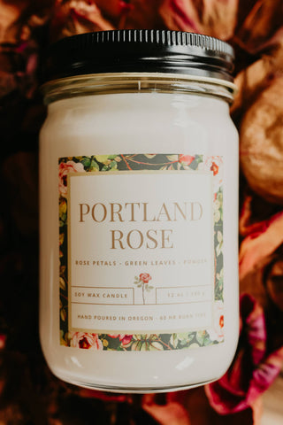 Portland Rose Candle 12oz Nontoxic Portland Oregon Wood Wick