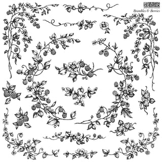 IOD 2025 Brambles & Berries Large Rubber & Silicone Stamp Home Decor DIY Furniture Craft Stamps Reusable Stamping Tool Walls, Custom Decor, and Crafting Project