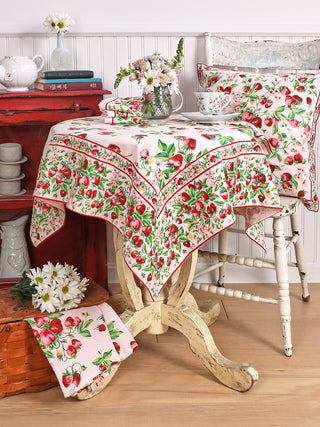 Strawberry Kitchen Tablecloth April Cornell vintage cotton farmhouse table cover gift table decor