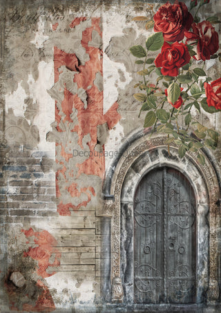 The Villa A4 Rice Decoupage Paper for Crafting || Decoupage Queen || Washi Rice Printed Napkin || Red Floral with Butterflies