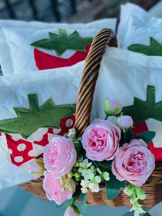 Handcrafted Mini Upcycle Pillow Vintage Quilted Strawberry