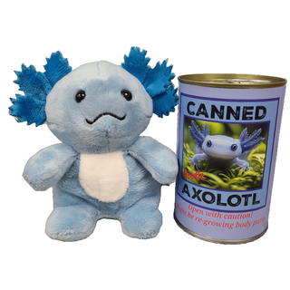 Canned Blue Axolotl Stuffed Animal Plush w/Jokes Unique Gift: Pop Top Lid