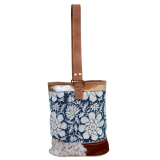 Blue Flower Double Wine Bag With Leather