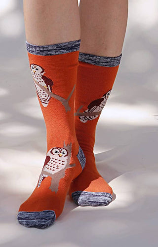 Owl Bird Replant Pairs CA/OR/WA/US Forest Donation Socks: Pumpkin Orange / Oregon