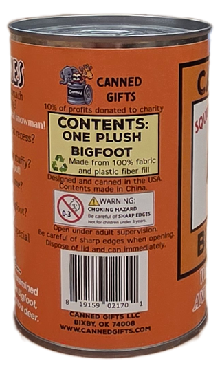 Canned Bigfoot | Stuffed Animal Plush | Funny Jokes Big Foot: Pop Top Lid