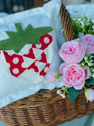 Handcrafted Mini Upcycle Pillow Vintage Quilted Strawberry