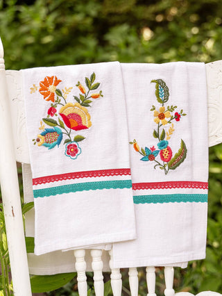 Sunny Day Embroidery Tea Towel Set of 2