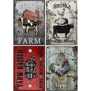 FARMHOUSE SIGNS 4 designs A4 Rice Decoupage Paper for Crafting || Decoupage Queen || Washi Rice Printed Napkin || Vintage Farm Animals