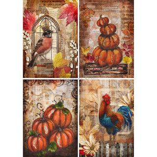 FALL MIXED MEDIA Scenes 4 designs A4 Rice Decoupage Paper for Crafting || Decoupage Queen || Washi Rice Printed Napkin || Vintage Pumpkins