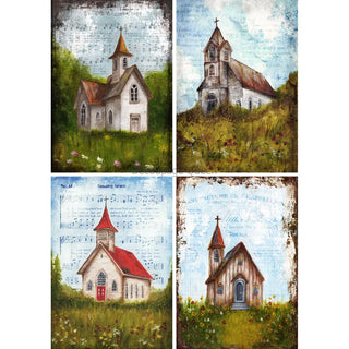 THE FOUR CHURCHES A4 Decoupage Papers for Crafting || Decoupage Queen || Rice Washi Printed Decorative Paper || Printed in Italy