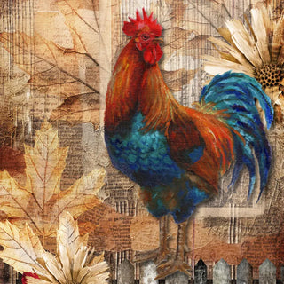 COUNTRY ROOSTER A4 Rice Decoupage Paper for Crafting || Decoupage Queen || Washi Rice Printed Napkin || Fall Vintage Floral Flowers