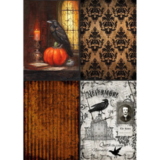 GOTHIC 4 designs A4 Rice Decoupage Paper for Crafting || Decoupage Queen || Washi Rice Printed Napkin || Vintage Halloween Raven Damask