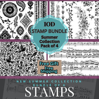 BUNDLE Stamps IOD New Summer The Waltz - Flora & Vine - Folk Story - Mercy House Chitenge Stamps 4 Large 12x12 Rubber Silicone Decor Stamps