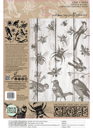 Birds and Bee IOD home decor and Arts and crafting stamp back cover of packaging
