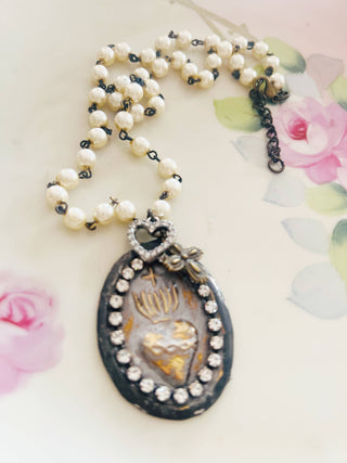 Soldered Sacred Heart Medallion Beaded Chain Necklace