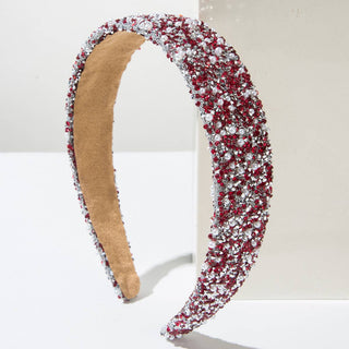 Luxury Pearl Beaded Hairband Colorful Rhinestone Headband: Pink