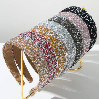 Luxury Pearl Beaded Hairband Colorful Rhinestone Headband: Pink