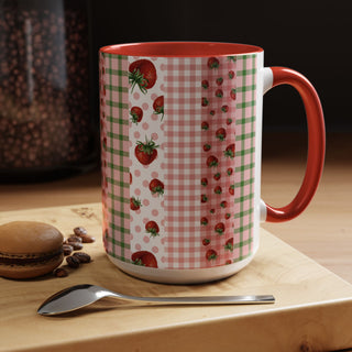 Mug - Strawberry Pattern Accent Coffee Mug for Spring & Summer