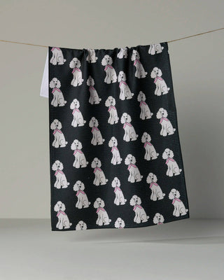 Poodle Parade Tea Towel: Brown