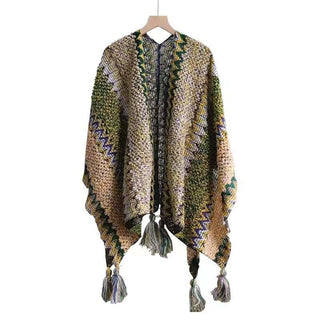 Ethnic Style Warm Shawl Cape for Women: Orange Pink / 140