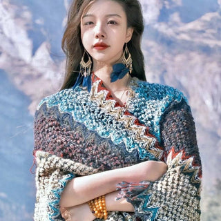 Ethnic Style Warm Shawl Cape for Women: Orange Pink / 140