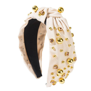 Stylish Minimalist Pearl Headband with Rhinestones: Beige
