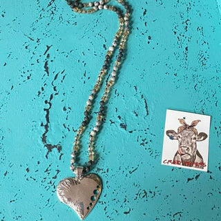 Silver Heart Pendant Necklace: BLACK