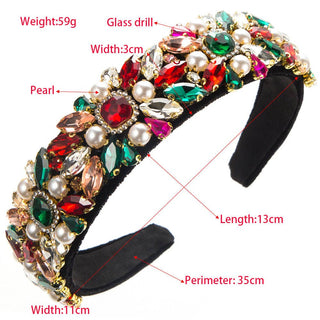 Vintage Baroque Velvet Headband with Pearl and Rhinestone Accents: White