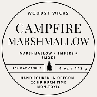 Campfire Marshmallow Candle - 100% Soy Wax - Nontoxic: 12oz / Wood Wick