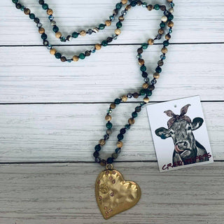 Gold Heart Necklace: Black
