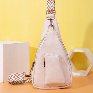Vintage Style Crossbody Bag with Wide Shoulder Straps: PG755 Off-White