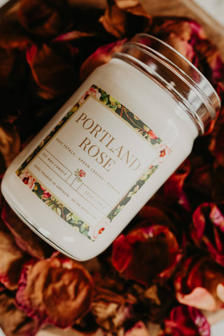 Portland Rose Candle 12oz Nontoxic Portland Oregon Wood Wick