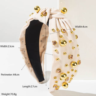 Stylish Minimalist Pearl Headband with Rhinestones: Beige