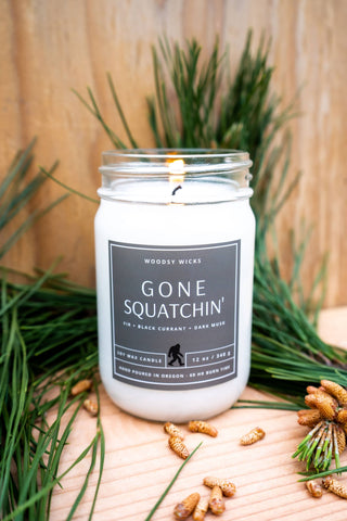 Bigfoot Gone Squatchin' Candle - Soy Wax - Sasquatch: 12oz / Wood Wick