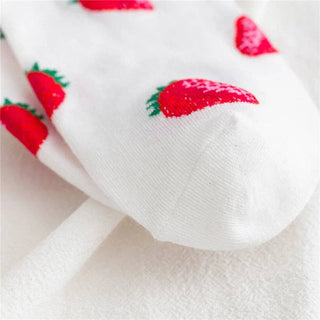 Cotton Laciness Fruit Socks for Women Preppy Style Street Fashion Soxs Female EU 36-40 Autumn and Winter Mid-Tube Sock: White