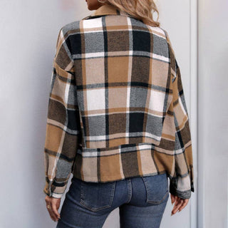 Vintage-Style Plaid Cardigan for Women: Khaki / XL (US 12–14)