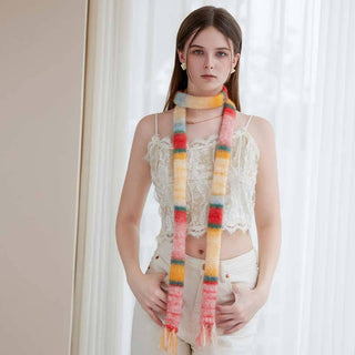 Stylish Wool Blend Fringe Scarf for Women: Rainbow Gray