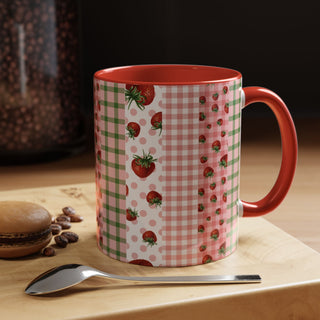 Mug - Strawberry Pattern Accent Coffee Mug for Spring & Summer
