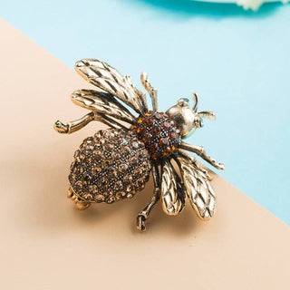 Trendy Bee Brooch With Rhinestones - Stylish Women's Accessory: Brown