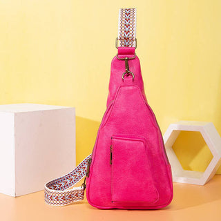 Vintage Style Crossbody Bag with Wide Shoulder Straps: PG755 Pink