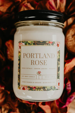 Portland Rose Candle 12oz Nontoxic Portland Oregon Wood Wick