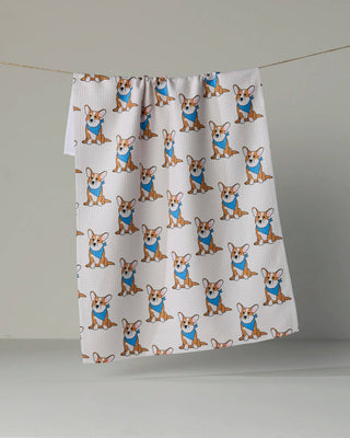 Corgi Pals Tea Towel: Blue-1