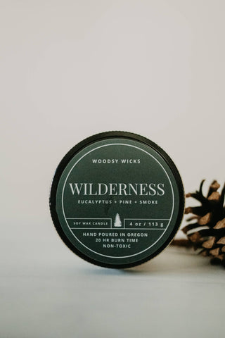 4oz Wilderness Candle - Tree Scented - Gift - 100% Soy : Wood Wick