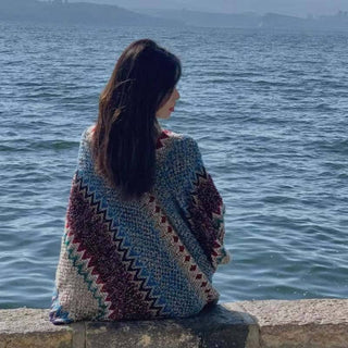 Ethnic Style Warm Shawl Cape for Women: Orange Pink / 140